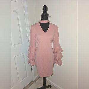 SHEIN Pink Ruffled Bell Sleeve Cocktail Dress